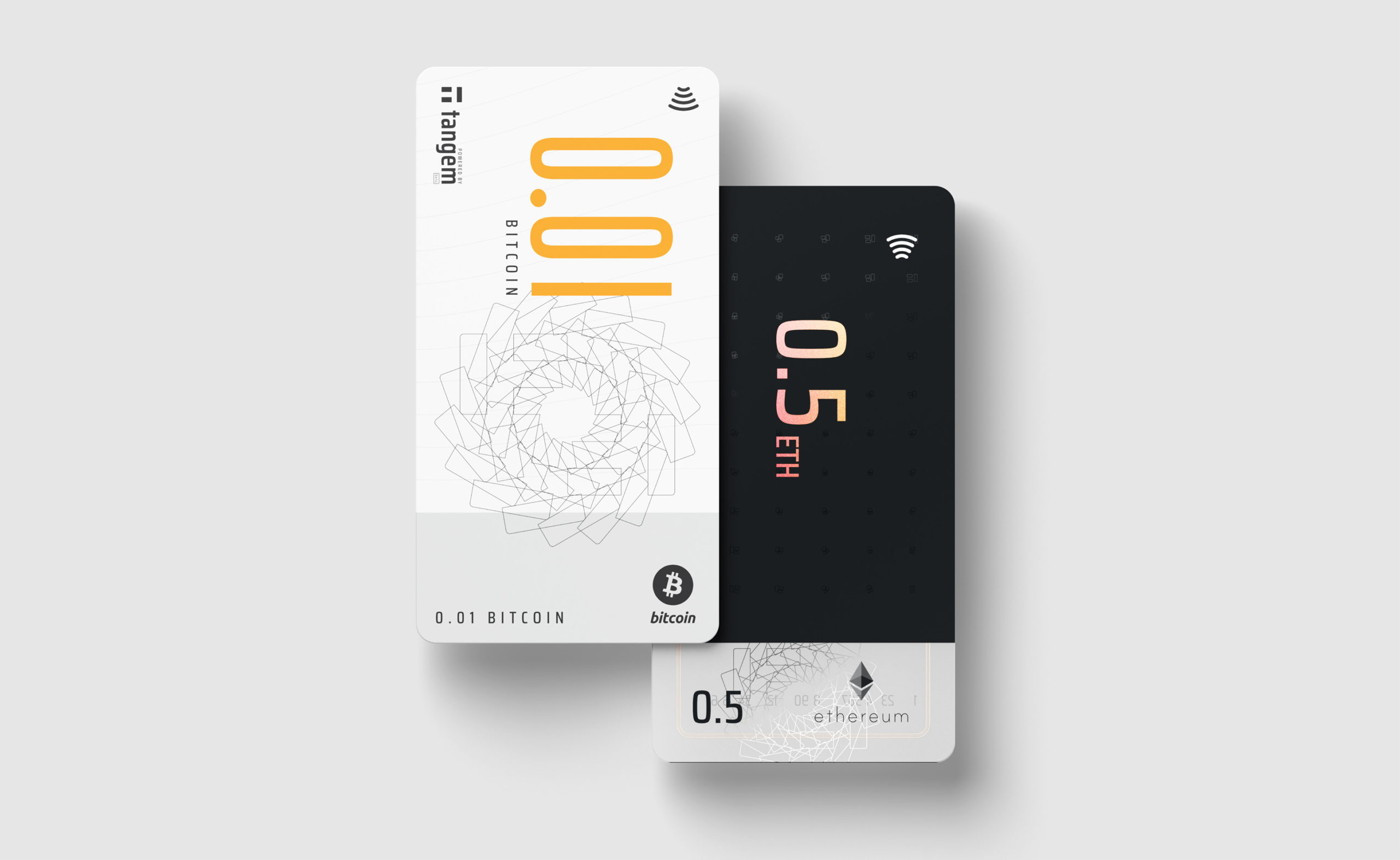 vue de dessus des cartes de paiement de la startup de finance tangem par le studio graphique archétype à Annecy