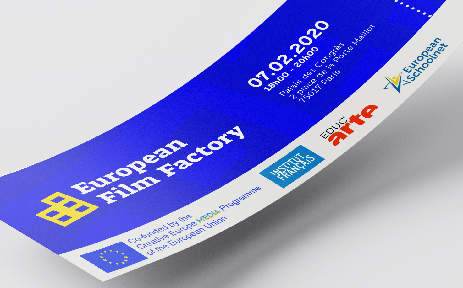 design d'un ticket pour le projet european film factory à annecy